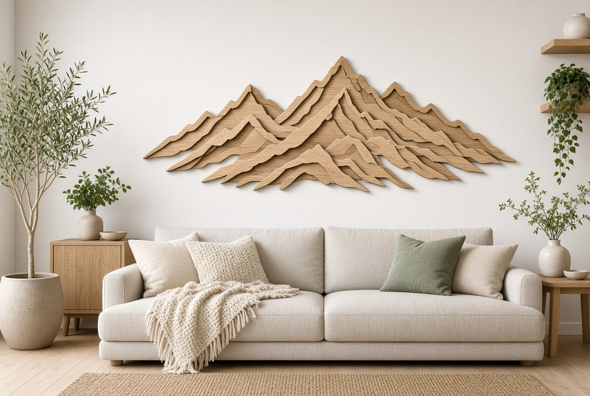 Modern Wooden Mountain Wall Art