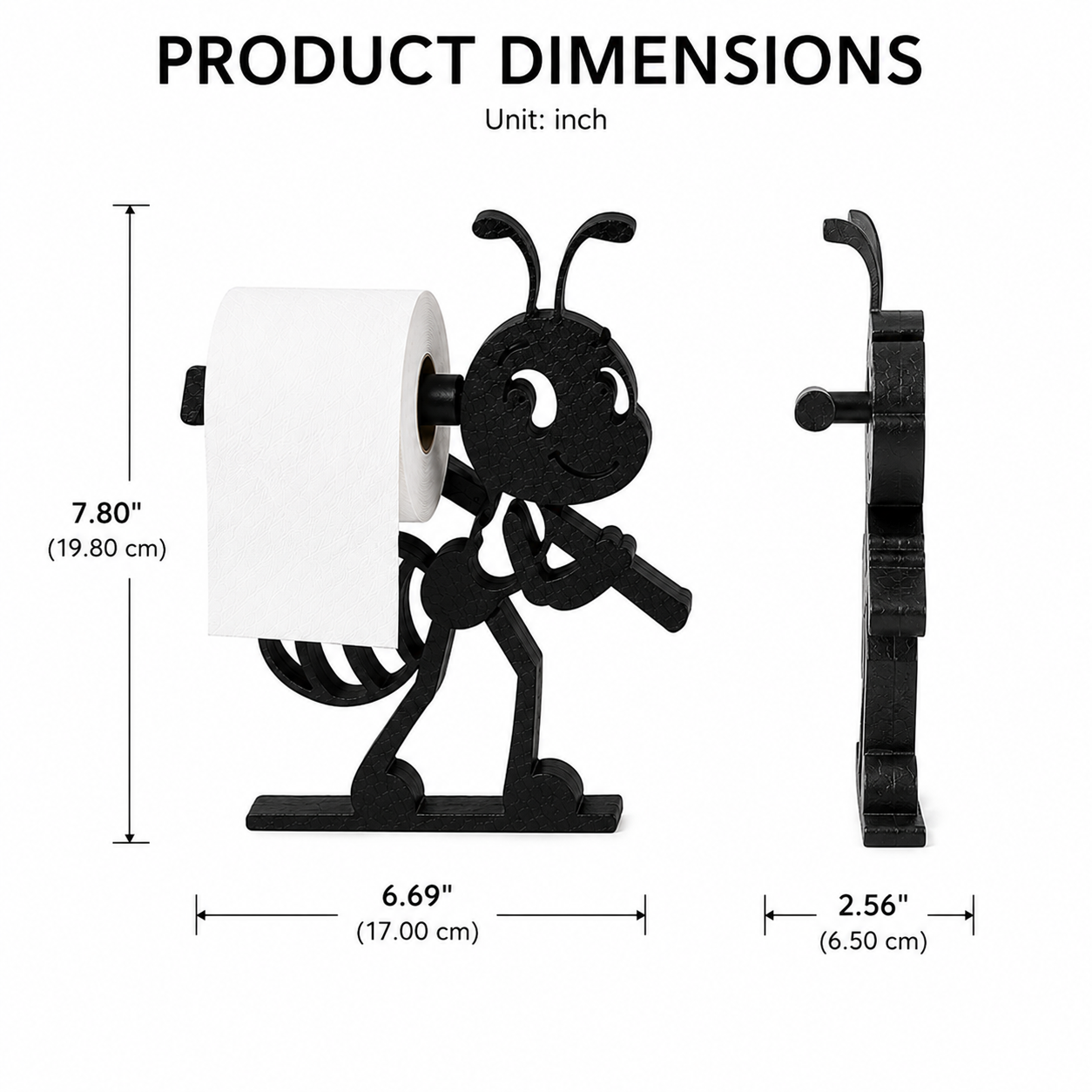 Ant-Shaped Wall Mounted Toilet Paper Holder, Black Metal Bathroom Tissue Roll Holder