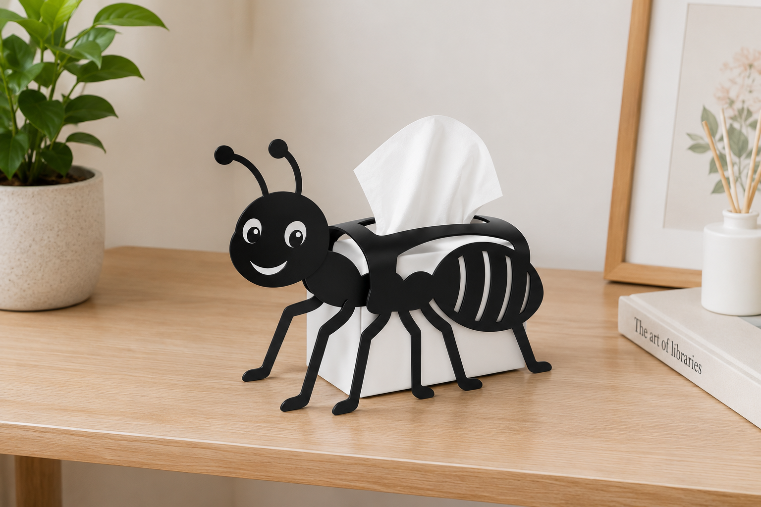 Ant-Shaped Tissue Box Cover, Decorative Black Metal Tissue Holder for Living Room, Bedroom, or Office