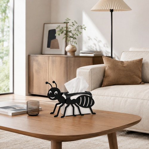 Ant-Shaped Tissue Box Cover, Decorative Black Metal Tissue Holder for Living Room, Bedroom, or Office