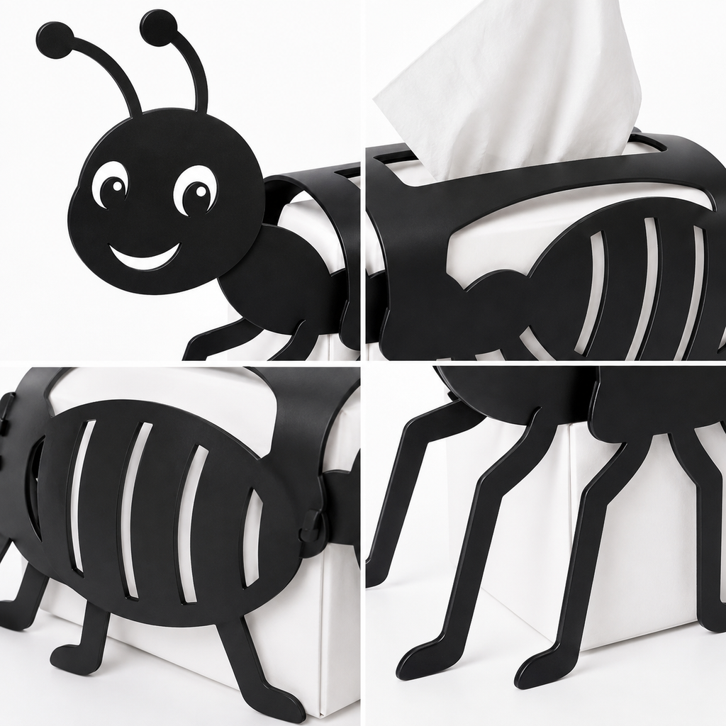 Ant-Shaped Tissue Box Cover, Decorative Black Metal Tissue Holder for Living Room, Bedroom, or Office