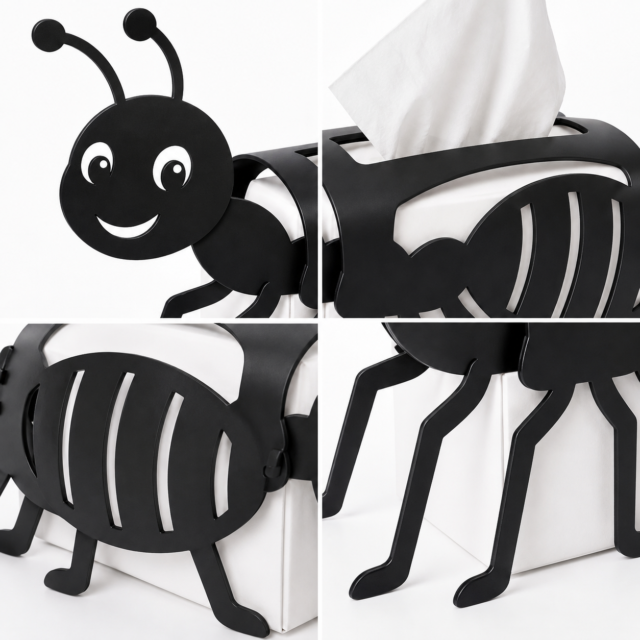 Ant-Shaped Tissue Box Cover, Decorative Black Metal Tissue Holder for Living Room, Bedroom, or Office