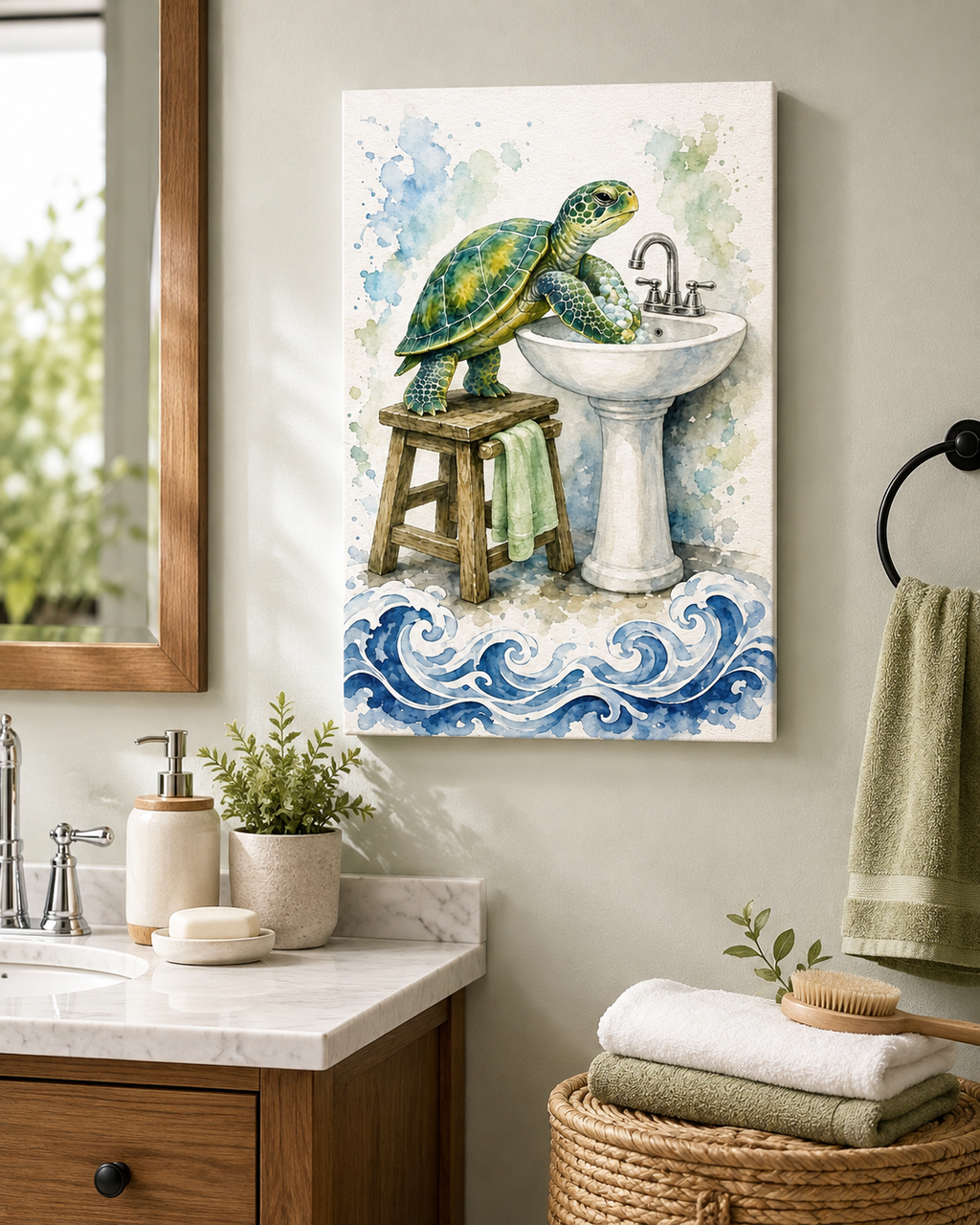 Sea Turtle Watercolor Wall Art, Bathroom Decor Print