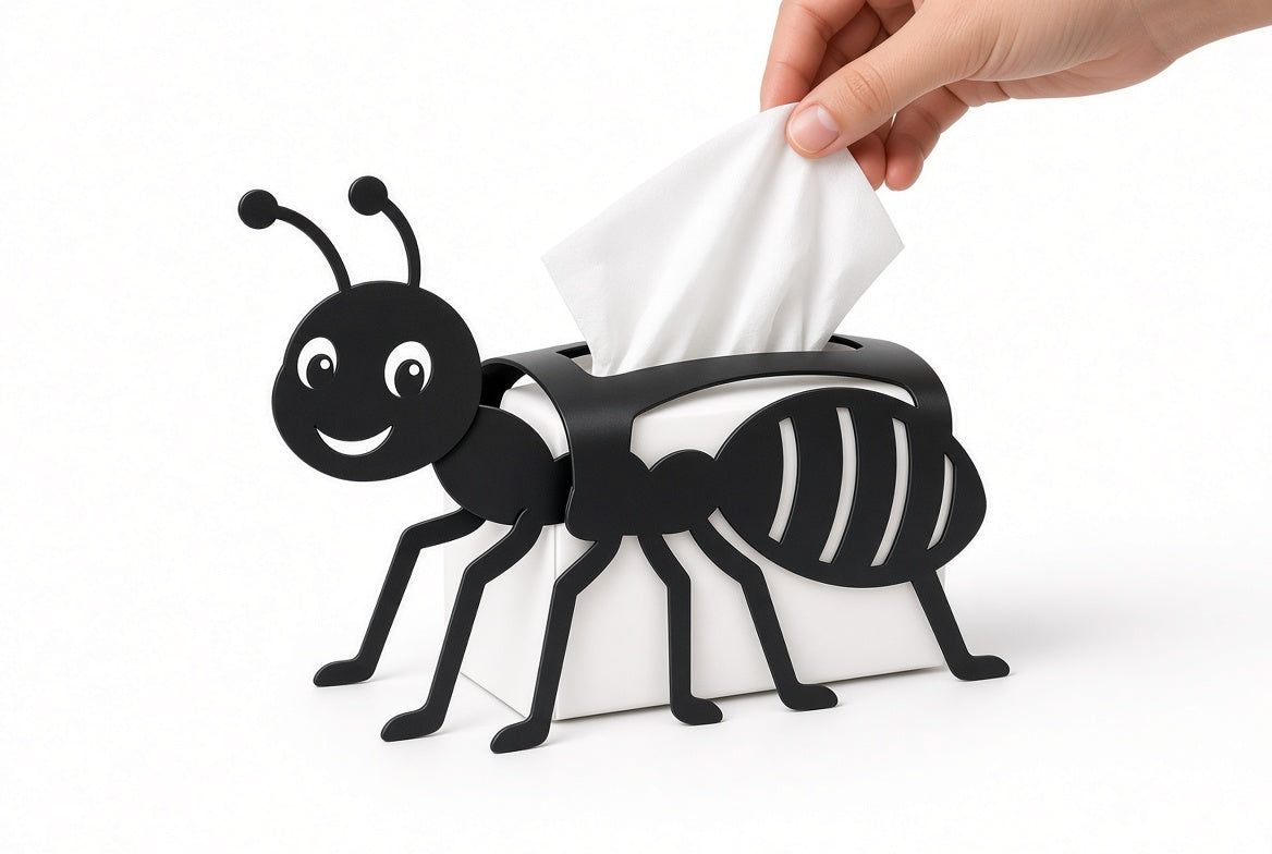 Ant-Shaped Tissue Box Cover, Decorative Black Metal Tissue Holder for Living Room, Bedroom, or Office