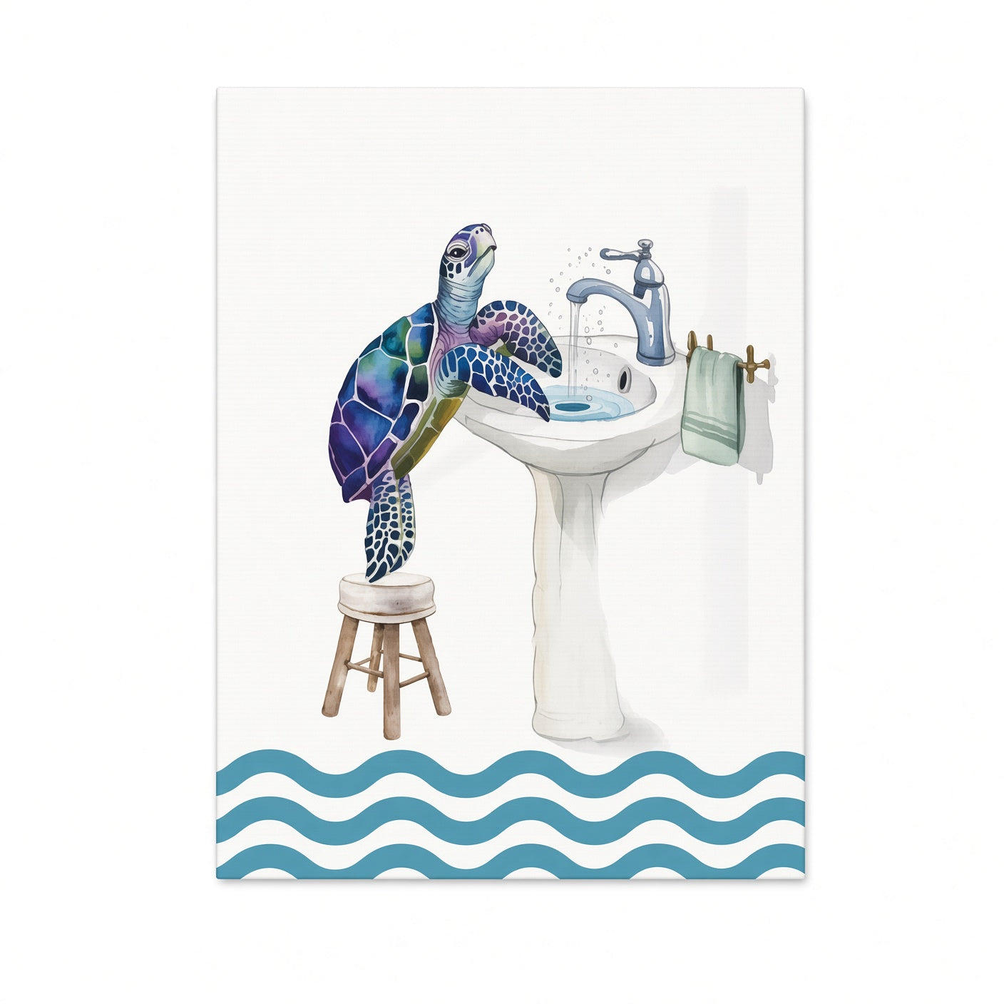 Sea Turtle Watercolor Wall Art, Bathroom Decor Print