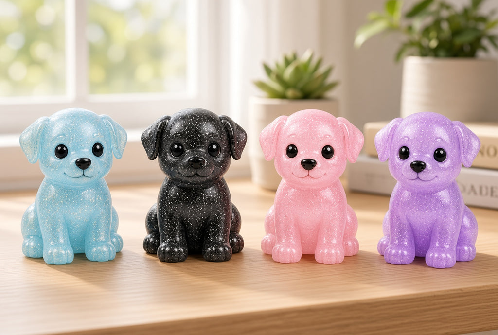 Set of 4 Colorful Dog Figurines