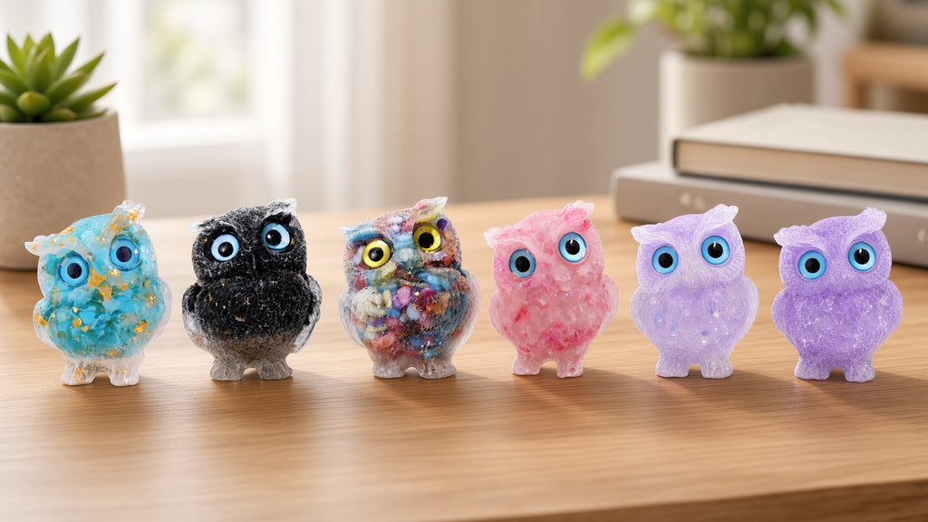 Set of 6 Owl Figurines, Colorful Owl Decor