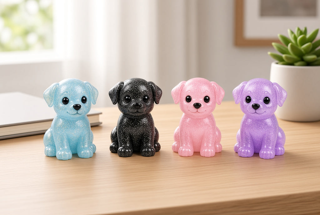Set of 4 Colorful Dog Figurines