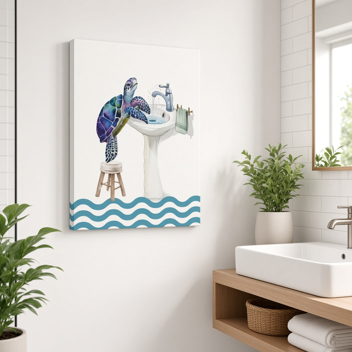 Sea Turtle Watercolor Wall Art, Bathroom Decor Print