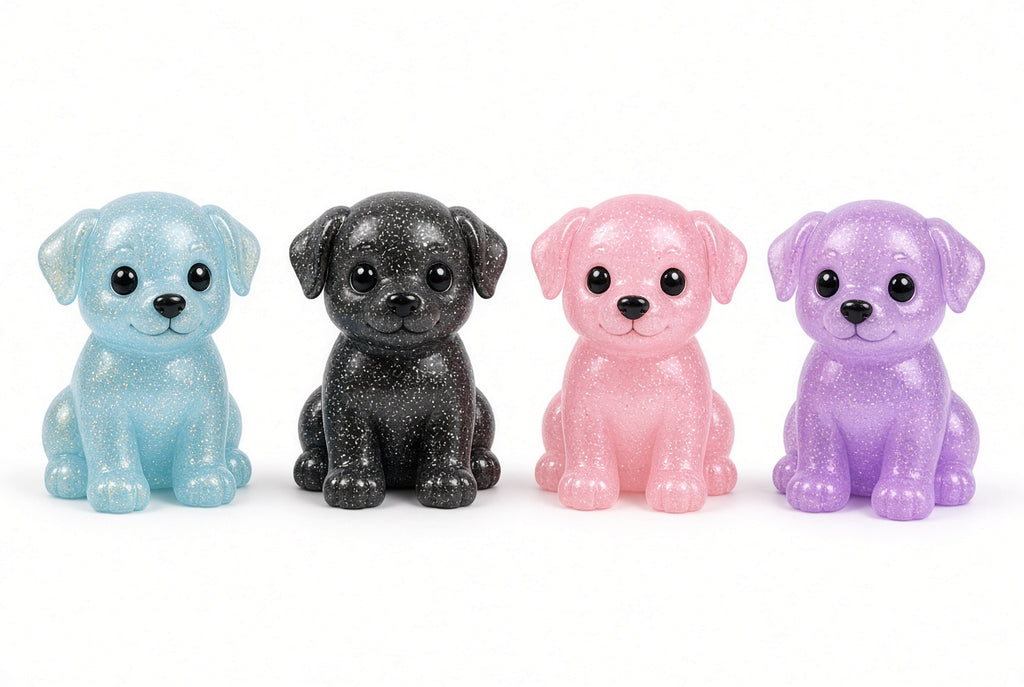 Set of 4 Colorful Dog Figurines