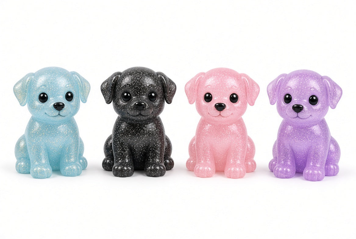 Set of 4 Colorful Dog Figurines